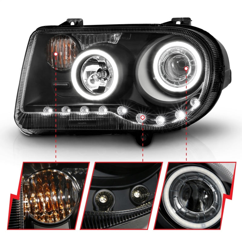 ANZO 2005-2010 Chrysler 300C Projector Headlights w/ Halo Black (CCFL) G2 121251