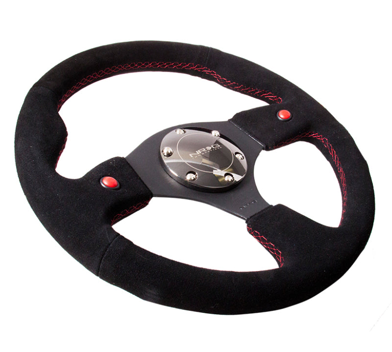 NRG Reinforced Steering Wheel (320mm) Blk Suede w/Dual Buttons RST-007S