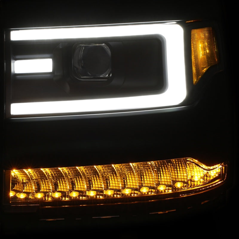 ANZO 16+ Chevy Silverado 1500 Projector Headlights Plank Style Black w/Amber/Sequential Turn Signal 111375