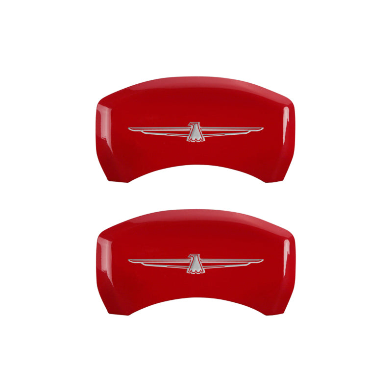 MGP 4 Caliper Covers Engrvd Front No bolts/Tbird Engrvd Rear/Tbird Emblem Red fnsh slvr ch 10086STDBRD