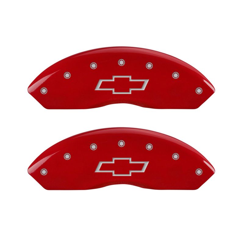 MGP 4 Caliper Covers Engraved Front & Rear Bowtie Red finish silver ch 14235SBOWRD