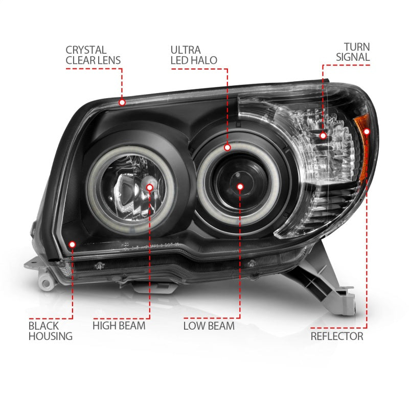 ANZO 2006-2009 Toyota 4Runner Projector Headlights w/ Halo Black 111320