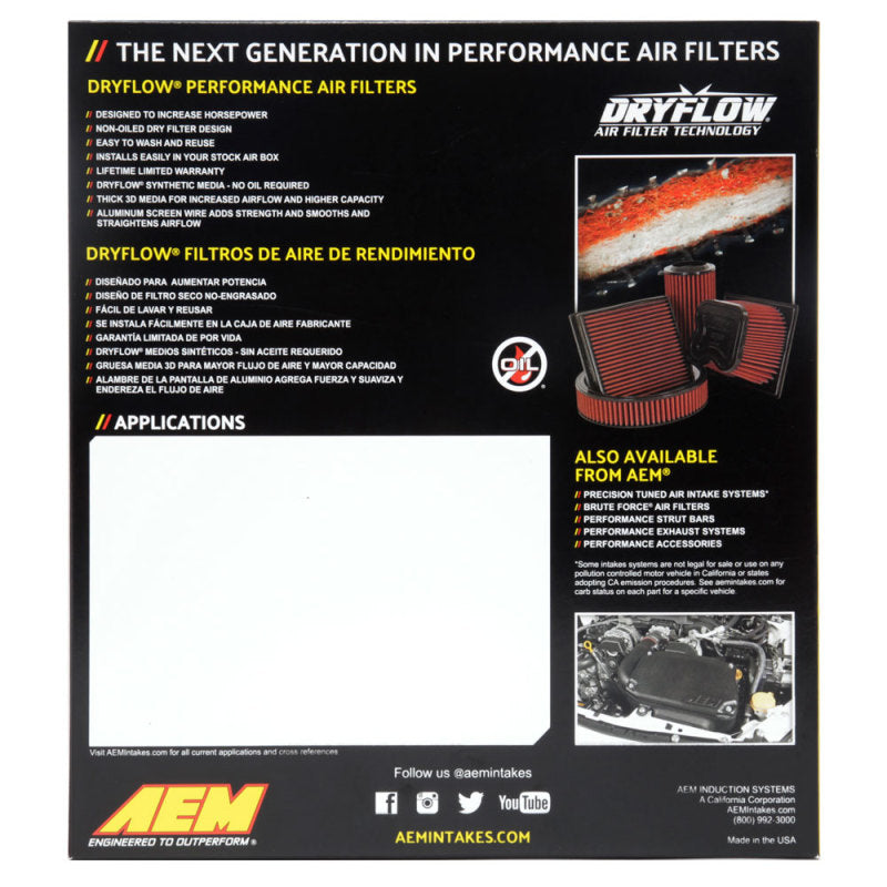 AEM 16-17 Honda Pilot V6-3.5L F/l DryFlow Air Filter 28-50041