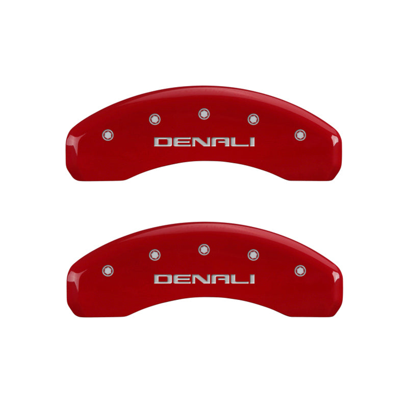 MGP 4 Caliper Covers Engraved Front & Rear Denali Red finish silver ch 34208SDNLRD