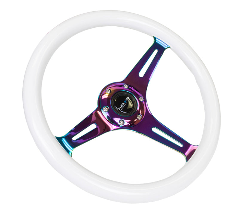 NRG Classic Wood Grain Steering Wheel (350mm) Glow-N-The-Dark Green Grip w/Neochrome 3-Spoke Center ST-015MC-GL