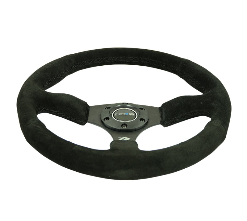 NRG Reinforced Steering Wheel (350mm / 2.5in. Deep) Blk Suede Comfort Grip w/5mm Matte Blk Spokes RST-023MB-S
