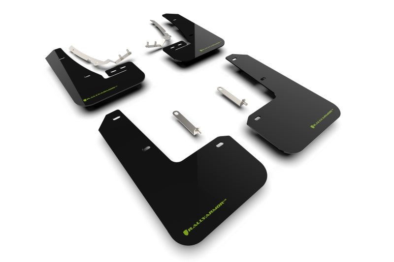 Rally Armor MK8 Volkswagen Golf GTI/R UR Black Mud Flap w/ Green Logo MF80-UR-BLK/CGN