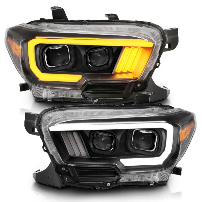 ANZO 2016-2017 Toyota Tacoma Projector Headlights w/ Plank Style Switchback Black w/ Amber 111396