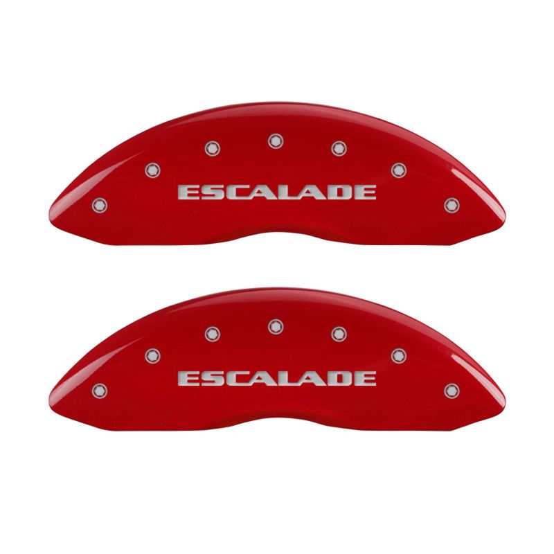MGP 4 Caliper Covers Engraved Front & Rear Escalade Red finish silver ch 35015SESCRD