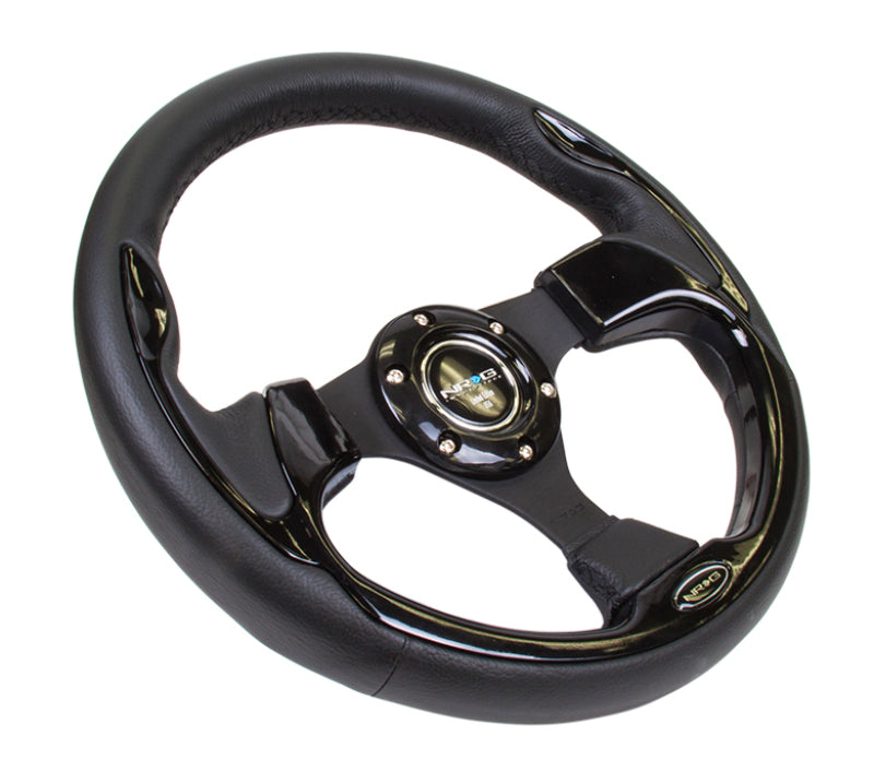 NRG Reinforced Steering Wheel (320mm) Blk w/Gloss Black Trim RST-001BK