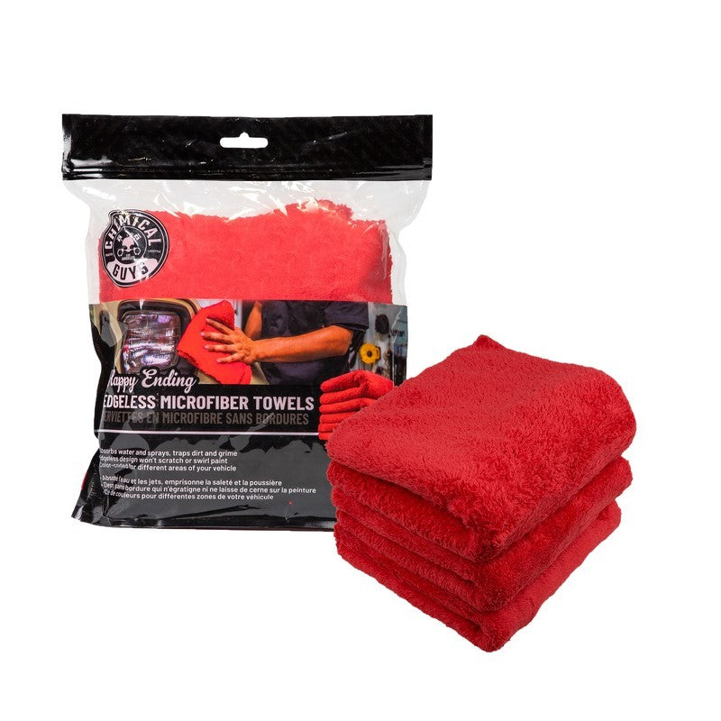 Chemical Guys Happy Ending Ultra Edgeless Microfiber Towel - 16in x 16in - Red - 3 Pack MIC34103