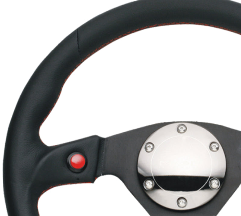 NRG Reinforced Steering Wheel (320mm) Blk Leather w/Dual Buttons RST-007R