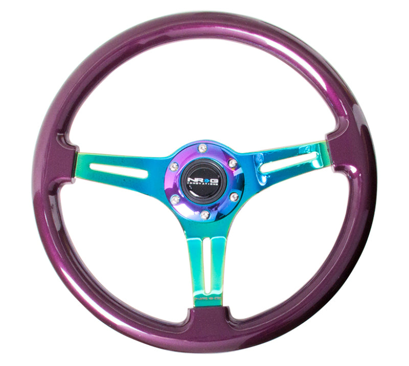 NRG Classic Wood Grain Steering Wheel (350mm) Purple Pearl Paint w/Neochrome 3-Spoke Center ST-015MC-PP