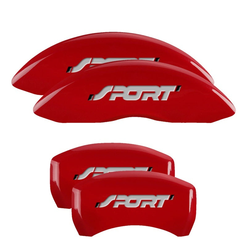 MGP 4 Caliper Covers Engraved Front & Rear No bolts/Sport Red finish silver ch 10229SSP1RD