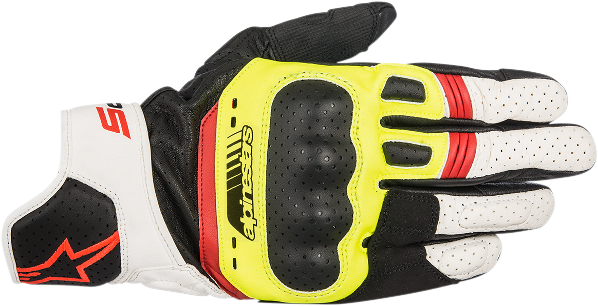 Guantes ALPINESTARS SP-5 - Negro/Amarillo Fluo/Blanco/Rojo Fluo - Mediano 3558517-1503-M