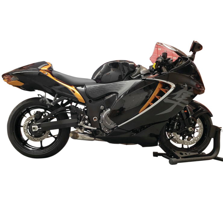 Voodoo Shorty Exhaust ,Black Exhaust dual slip on Hayabusa 22-23 G3 VEBUSAM2CDB