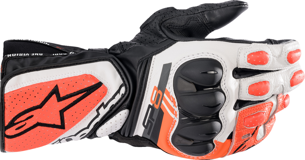 Guantes ALPINESTARS SP-8 V3 - Negro/Blanco/Rojo Fluo - Pequeño 3558321-1231-S