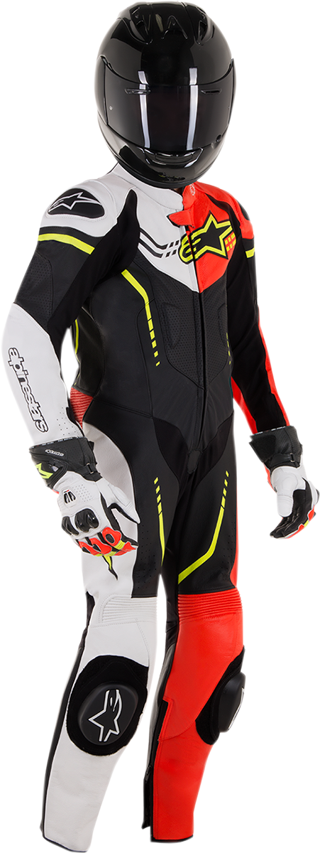Traje de cuero de 1 pieza ALPINESTARS Youth GP Plus - Negro/Blanco/Rojo Fluorescente/Amarillo Fluorescente - EE. UU. 24 / UE 130 31405181236130