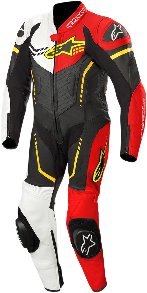 Traje de cuero de 1 pieza ALPINESTARS Youth GP Plus - Negro/Blanco/Rojo Fluorescente/Amarillo Fluorescente - EE. UU. 24 / UE 130 31405181236130
