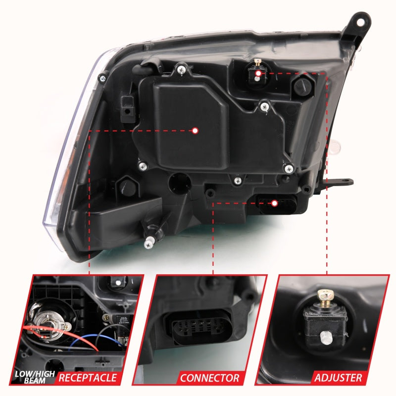 ANZO 2009-2018 Dodge Ram 1500 Projector H.L. Switchback Black Amber 111441