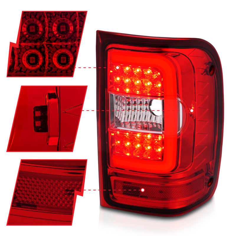 ANZO 2001-2011 Ford  Ranger LED Tail Lights w/ Light Bar Chrome Housing Red/Clear Lens 311393