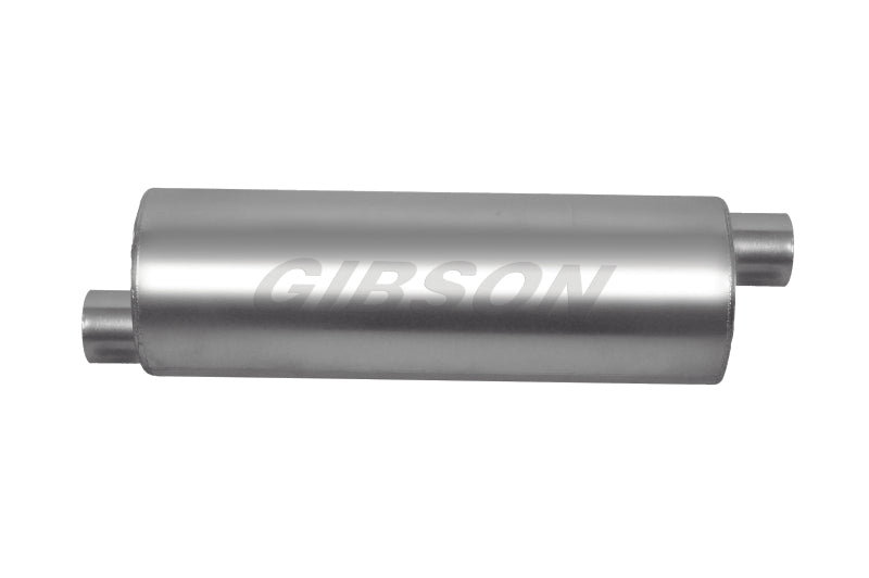 Gibson SFT Superflow Offset/Offset Round Muffler - 8x24in/3in Inlet/3in Outlet - Stainless 421887