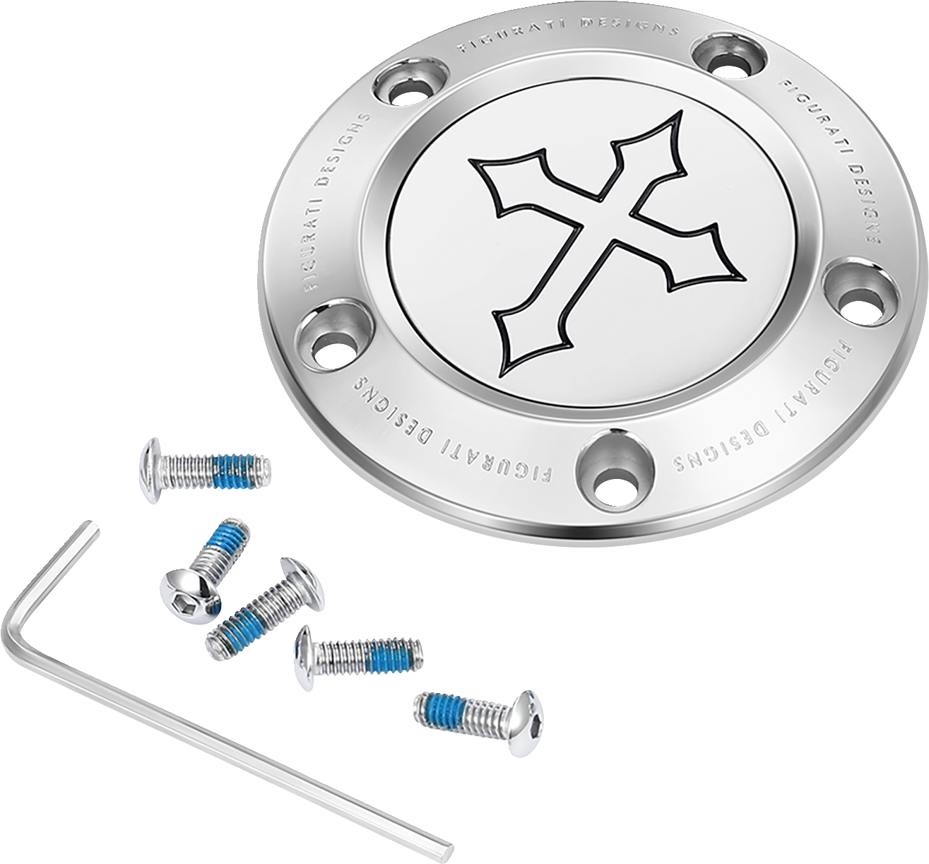 FIGURATI DESIGNS Timing Cover - 5 Hole - Cross - Stainless Steel FD41-TC-5H-SS