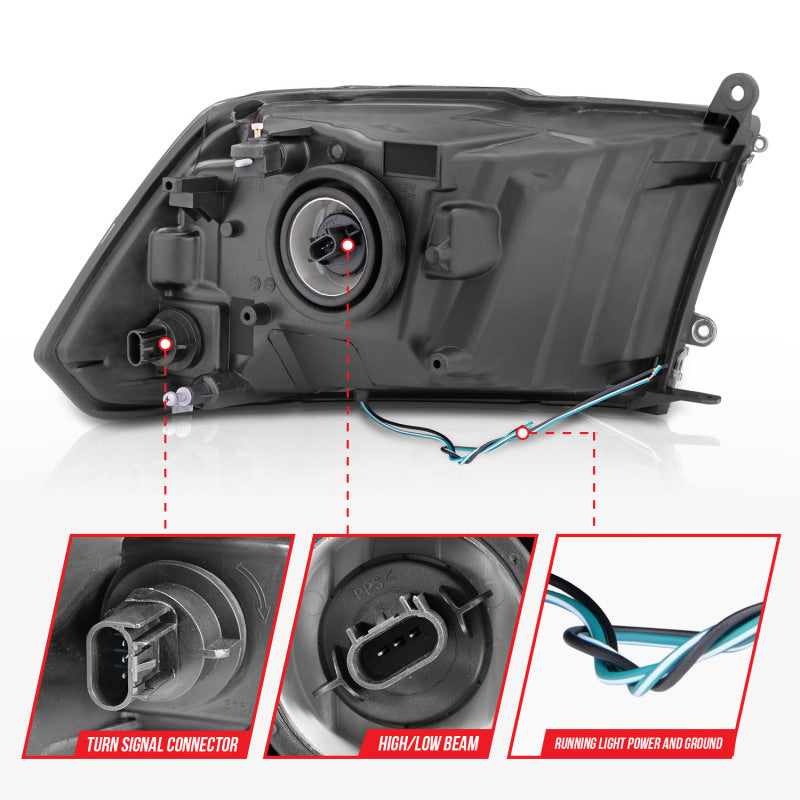 ANZO 2009-2018 Dodge Ram 1500 Crystal Headlights w/ Light Bar Black Housing 111515