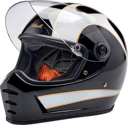 BILTWELL Lane Splitter Helmet - Gloss Black/White Flames - Large 1004-570-504