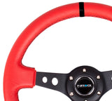 NRG Reinforced Steering Wheel (350mm / 3in. Deep) Red Suede w/Blk Circle Cutout Spokes RST-006S-RR