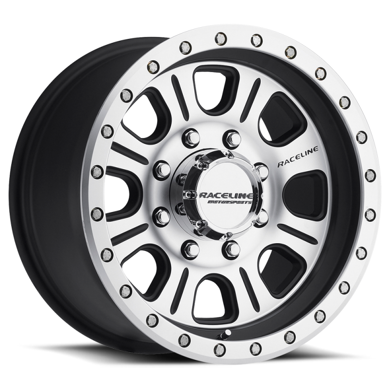 Raceline 928M Monster 17x9in / 5x127 BP / -12mm Offset / 83.82mm Bore - Black & Machined Wheel 928M-79050-12