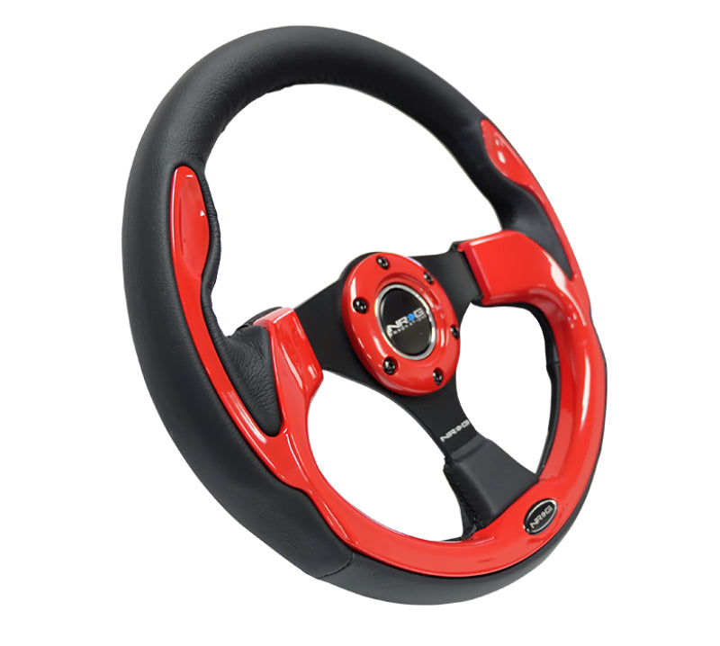 NRG Reinforced Steering Wheel (320mm) Blk w/Red Trim & 5mm 3-Spoke RST-001RD