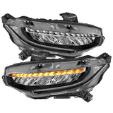 ANZO 16-17 Honda Civic Projector Headlights Plank Style Black w/Amber/Sequential Turn Signal 121527