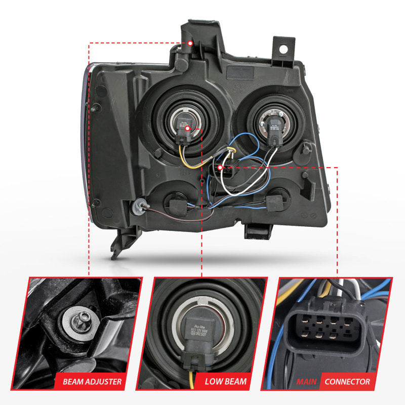 ANZO 2007-2014 Chevrolet Tahoe/Suburban Crystal Headlights Black 111392