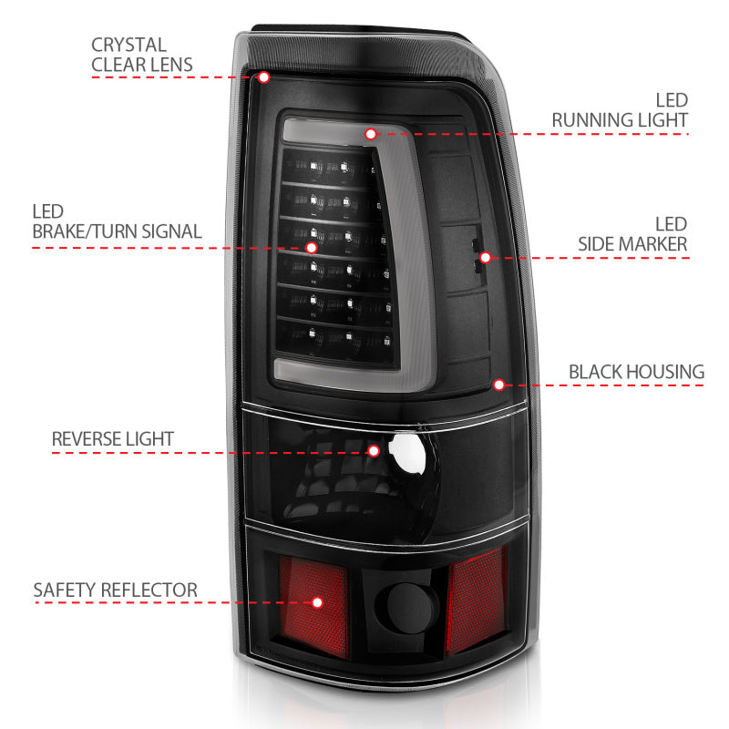 ANZO 1999-2002 Chevy Silverado 1500 LED Taillights Plank Style Black w/Clear Lens 311330