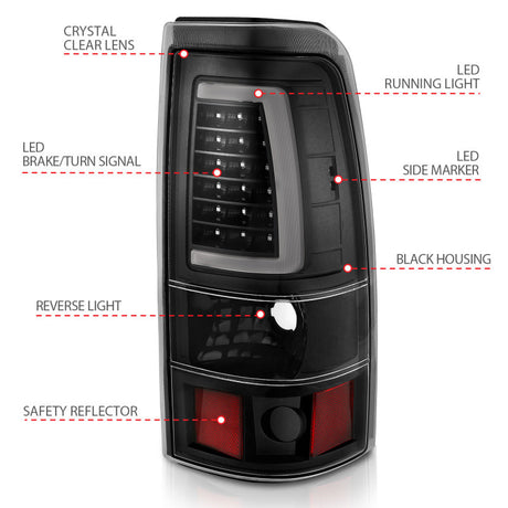 ANZO 1999-2002 Chevy Silverado 1500 LED Taillights Plank Style Black w/Clear Lens 311330