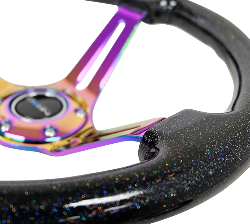 NRG Reinforced Steering Wheel (350mm / 3in. Deep) Blk Multi Color Flake w/ Neochrome Center Mark RST-018BSB-MC