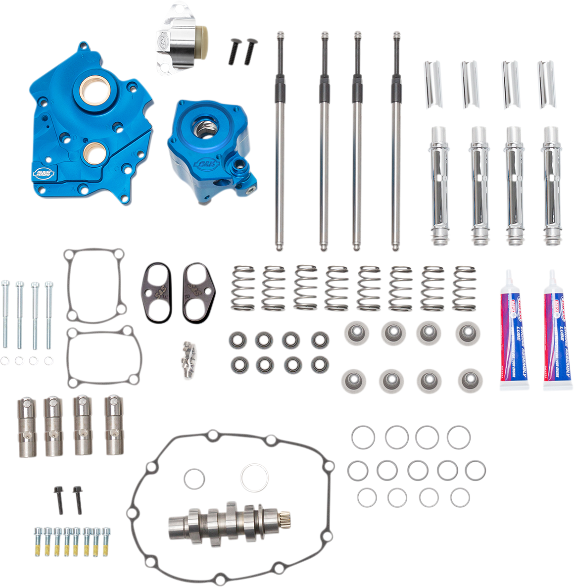 S&S CYCLE Cam Chest Kit with Plate M8 - Chain Drive - Oil Cooled - 550 Cam - Chrome Pushrods 310-1082B