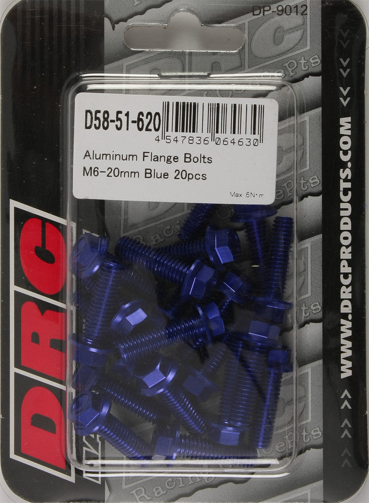 DRC Aluminum Flange Bolts Blue M6x20mm 20/Pk D58-51-620