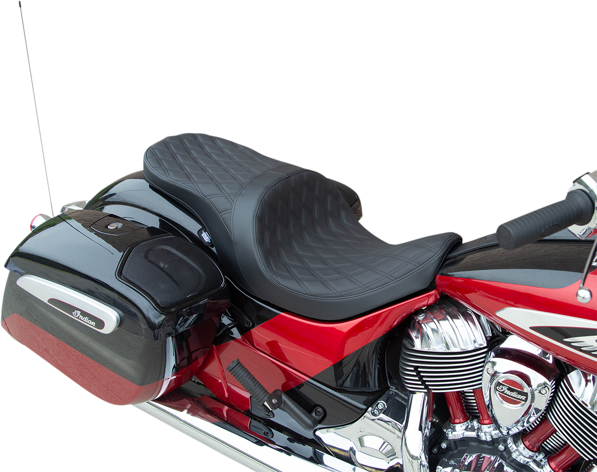 DRAG SPECIALTIES Low Profile Touring Seat - Double Diamond - Black Stitch - Solar Reflective - '14-'22 Indian 0810-2274