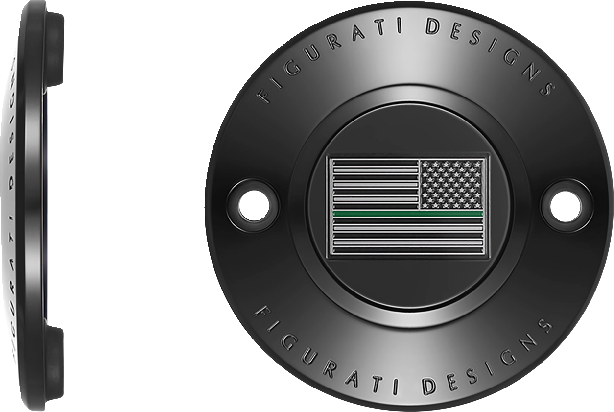 FIGURATI DESIGNS Timing Cover - 2 Hole - American - Green Line - Black FD72-TC-2H-BLK