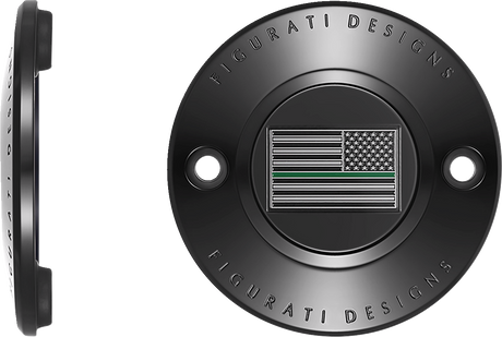 FIGURATI DESIGNS Timing Cover - 2 Hole - American - Green Line - Black FD72-TC-2H-BLK