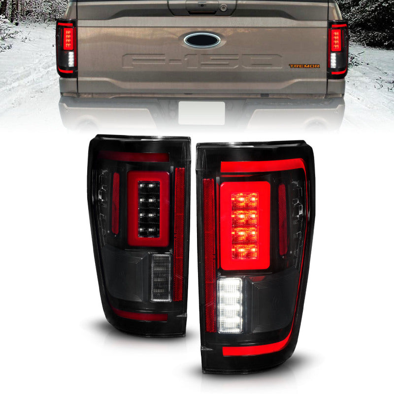 ANZO 21-23 Ford F-150 LED Taillights Seq. Signal w/BLIS Cover - Smoke Blk (For Factory Halogen ONLY) 311476