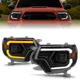 ANZO 12-15 Toyota Tacoma Projector Headlights - w/ Light Bar Switchback Black Housing 111556