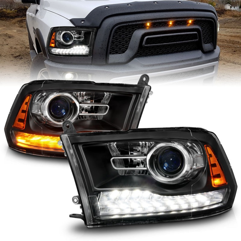 ANZO 09-18 Dodge Ram 1500/2500/3500 LED Plank Style Headlights Switchback + Sequential - Matte Black 111609