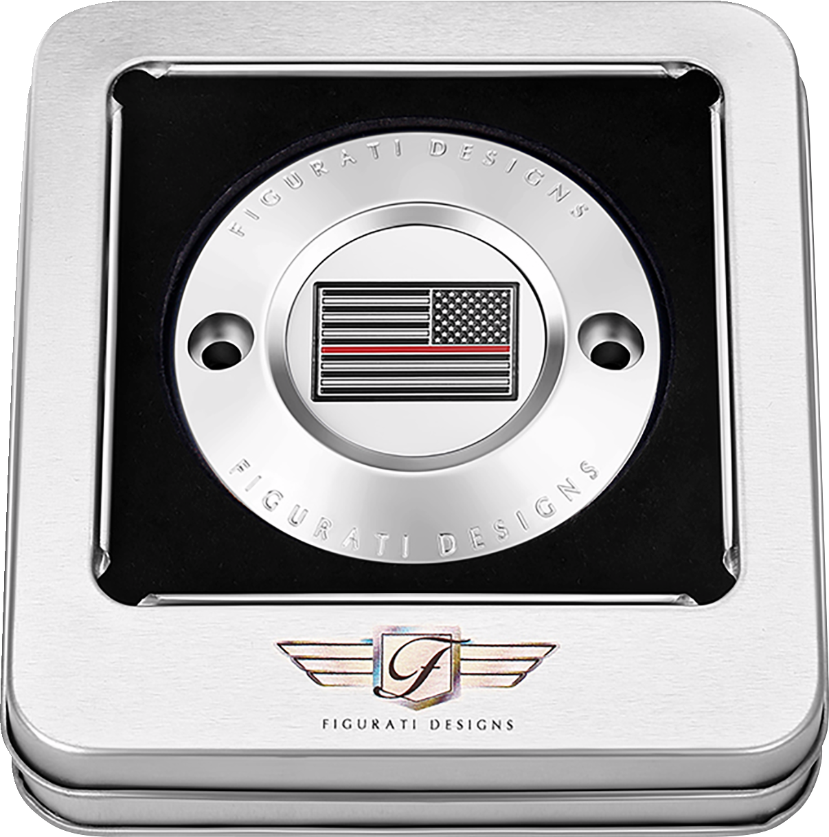 FIGURATI DESIGNS Timing Cover - 2 Hole - American - Red Line - Stainless Steel FD73-TC-2H-SS