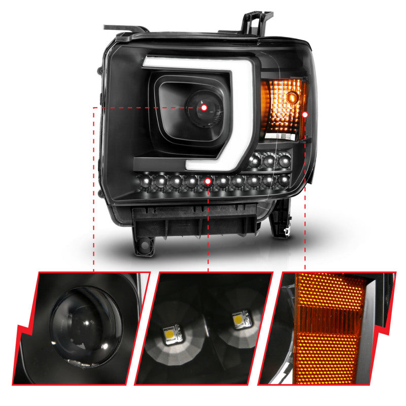 ANZO 2014-2015 Gmc Sierra 1500HD Projector Plank Style Headlight Black W/ Drl 111450