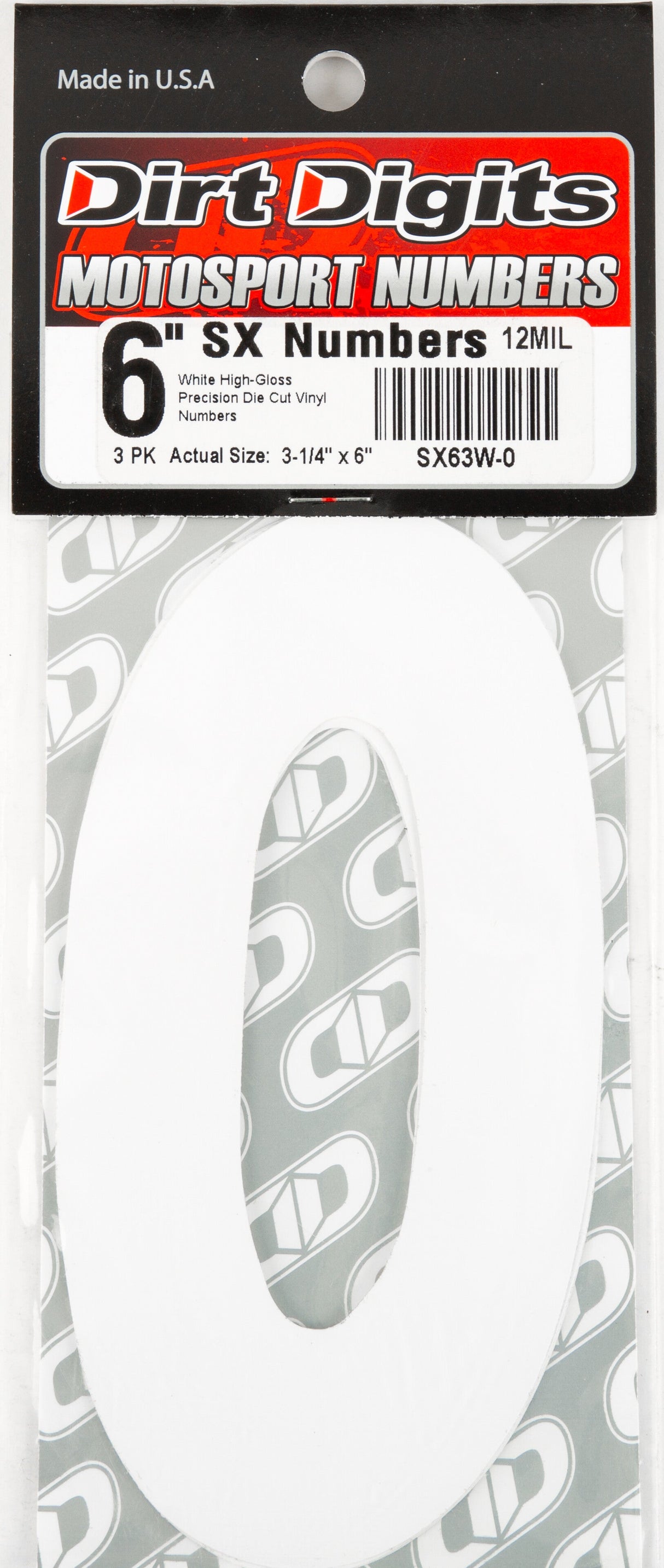 DIRT DIGITS #0 6" White Super X Digits 3/Pk SX63W-0