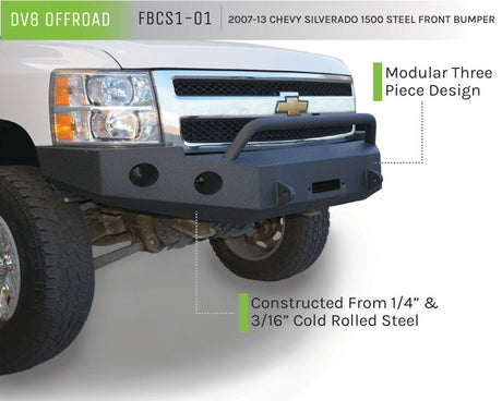 DV8 Offroad 07-13 Chevrolet Silverado 1500 Front Bumper - Black Powdercoat FBCS1-01