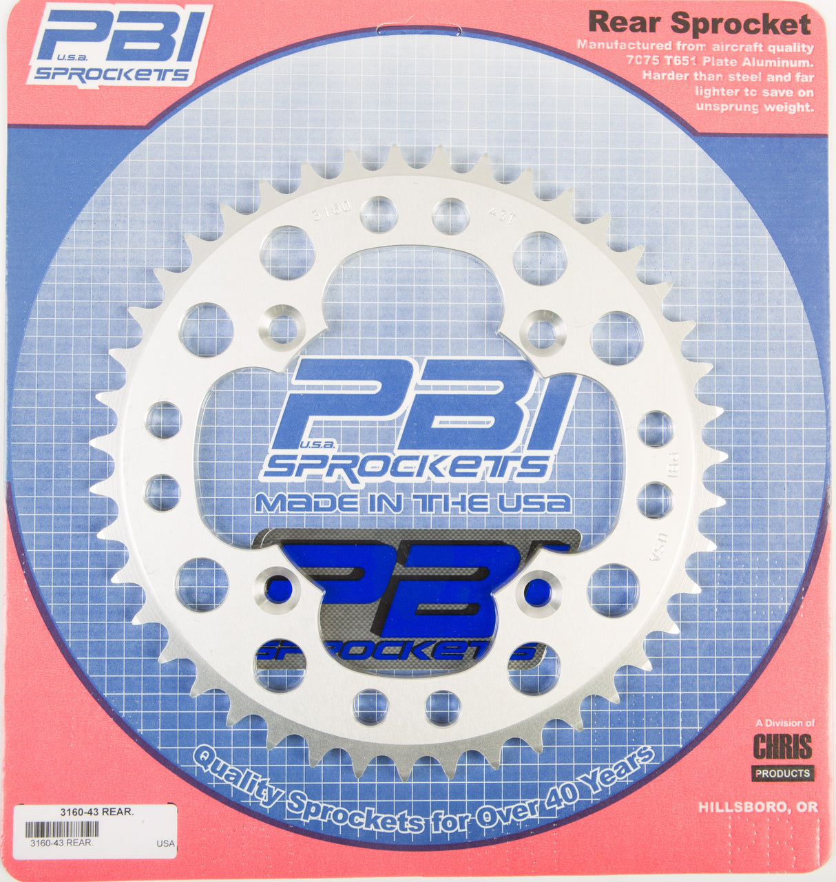 PBIRear Sprocket Aluminum 43t-520 Hon3160-43-3